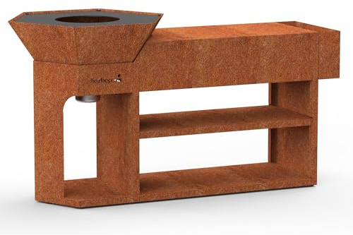 Barbecook Feuerschale mit Feuerplatte Nestor Island bbq grill und plancha aus Cortenstahl, 190x55x100cm