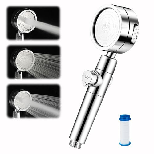 Lcyen Duschkopf Mit Filter, Duschbrause Hochdruck Wassersparend Handbrause, Duschkopf Mit Stoppfunktion 3 Sprühmodi Wassersparender Duschkopf Einstellbarer Wasserdruck 304 Regendusche Einfach