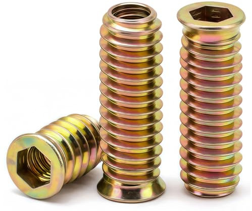 Drenky Insert Nut M8x30mm Zinc Plated - 20Pcs Threaded Inserts for Wood Furniture Flanged Hex Socket Nut Carbon Steel Fasteners with Hex Drive Head