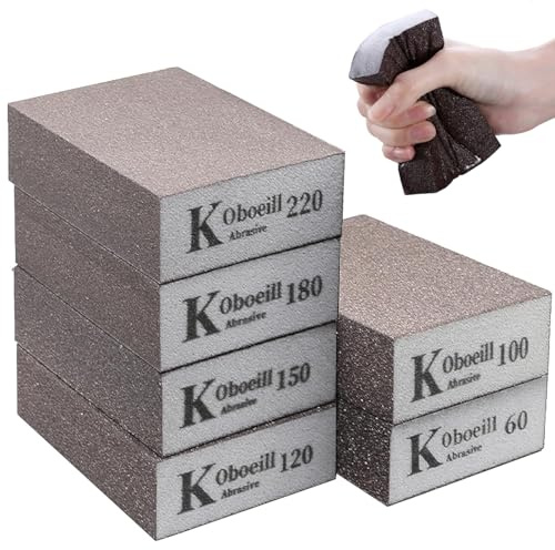 Sanding Block Sanding Sponges with 6 Grits (60,100,120,150,180,220) Coarse/Medium/Fine/Superfine Wet and Dry Dual-use Abrasive Pads Washable and Reusable sandpaper for Wood Walls Metal