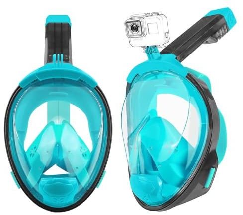 Aischens Máscara de Buceo Adultos, 180° Panorámica Máscara de Snorkel Integral con Soporte de Cámara, Anti-Vaho Anti-Fuga, Máscara de Cara Completa para Esnórquel, Máscara para Snorkeling (Verde)