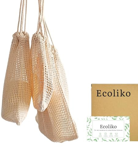 Ecoliko Natur Seifensäckchen aus 100% Baumwolle in 3 Größen Set, weicher Seifensack zum Duschen | für feste Seife & Seifenreste | strapazierfähig & schnelltrocknend, Beige
