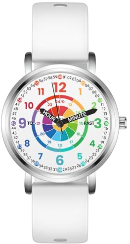 Kchss Childrens Watches, Kids Learning Watch, Dart-Board Children's Toddler Learning Time and Easy to Read Time, Analog Watch for Boys and Girls Ages 3~11 White