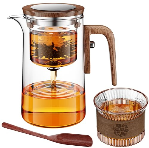 Enchanti Tea Pot, One Touch Glass Teapot with Infuser, Tea Maker for Loose Leaf Tea, Tea Gifts Set -27oz/800ml