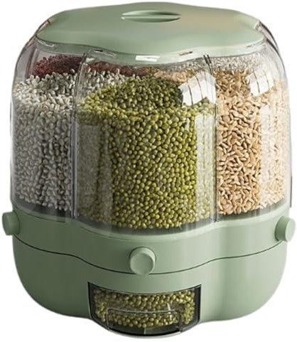 IWENZHKPA Dispenser Cereali Distributore di Cibo Rotante A 360° con 6 Scomparti Distributore di Riso Contenitore di Stoccaggio Distributore di Cereali Cereal Conteiner(Grün,33cm)