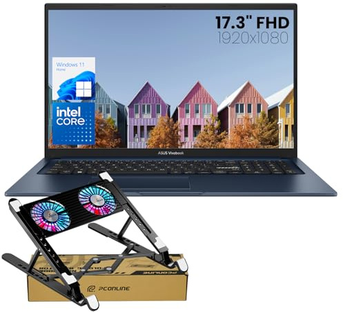ASUS Ordinateur portable Vivobook 17, écran FHD de 17,3, Intel Core i3, 8 Go de RAM, 256 Go PCle SSD, webcam, Wi-Fi, Bluetooth, HDMI, Windows 11 Home, bleu silencieux, avec refroidisseur pour