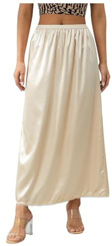 Generisch Jupe écossaise pour femme - Longueur genou - Demi-jupon en satin doux - Demi-jupe en dentelle - Jupe longue pour sous les robes patineuses d'été, beige, XL