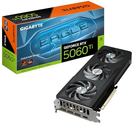 GIGABYTE GeForce RTX 5060 Ti Eagle Max OC 16G Carte Graphique - 16GB GDDR7, 128bit, PCI-E 5.0, 2617MHz Fréquence du cœur, 3 x DP, 1 x HDMI, NVIDIA DLSS 4, GV-N506TEAGLEMAX OC-16GD