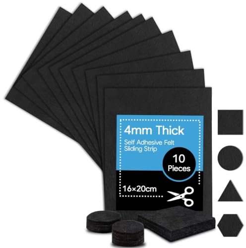 OSDUE Patins en Feutre Auto-Adhésifs, 10 Pieces 20x16 cm Patins pour Meubles, 4mm Patin Chaise Antiderapant Anti-Rayures, Protector pour Vos Meubles Et Plancher en Bois, Adhesive, Insonorisant, Noir