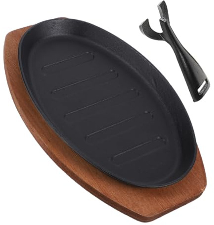 Warmhm Poêle Fonte Avec Surface Antiadhésive Pour Barbecue Et Steak Plaque à Griller Rayée Pour Cuisson Intérieure Et Grillades Occidentales Avec Planche Rouge Et Fourchette