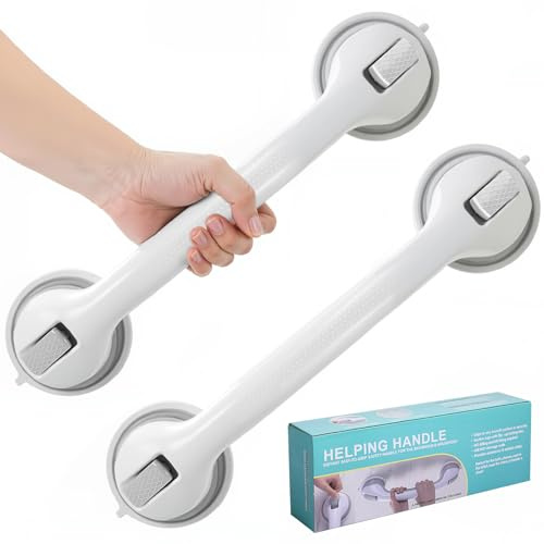 Shower Grab Bars for Bathtubs and Bathrooms, 2025 Upgraded 16 Inch 2 Pack Safety Handle with Strong Suction & Anti-Slip Grip, Removable Shower Handles for Seniors, Elderly, Handicap – Gray