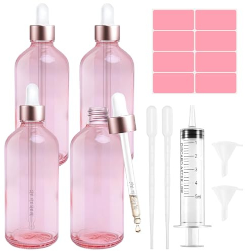 Bohoray 4PCS 100ml Rose Gold Glass Bottles with Dropper Pipette, Leak-Proof Essential Oil Bottles, Glass Dropper Bottles Refillable Sample Container for Storage Essential Oils, Perfumes and Cosmetics