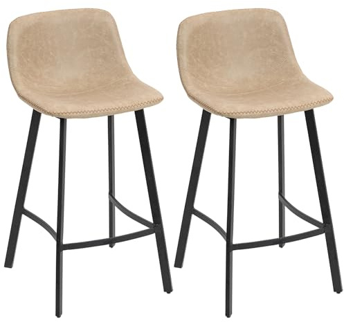 HOMCOM Bar Stools Set of 2, PU Leather Upholstered Barstools with Backrest, Footrest and Steel Legs, Dining Stools for Kitchen, Counter, Breakfast Bar, Light Brown