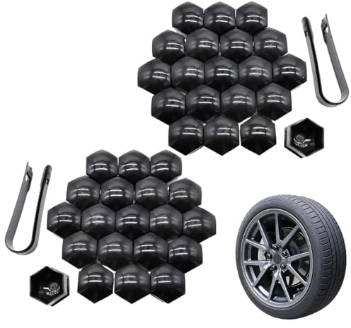 YUPZAR 42 Piezas de Tapas para Tornillos de Coche,Tapas Universales para Tornillos,Tapas Hexagonales Antioxidantes para Ruedas, Con Clip (Negro)