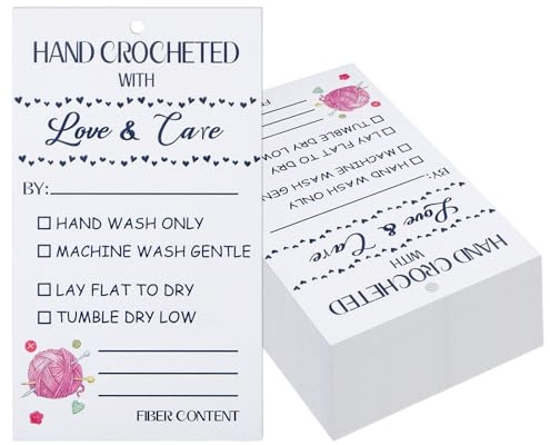 FREEBLOSS 100pcs Handmade Fabric Washing Instructions Hang Tag 3.5x2inch Handmade Care Tags for Clothing Tags and Labels, White Paper Washing Tag for Crocheted Knitted Quilting Items Gift