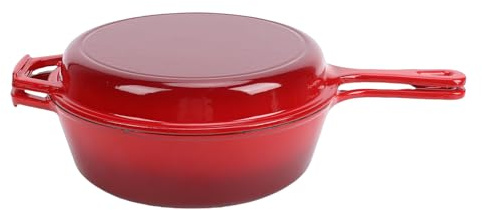 Focket Sartén de Hierro Fundido, Olla Holandesa 2 en 1 con Tapa de Sartén, Olla Profunda de 4 Cuartos con para Cocinar, Hornear, Freír, Guisar, Apta para Horno y Estufa