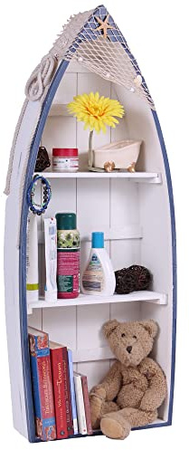 Asia Art Factory AAF Nommel®, Boot Regal 91 cm x 38 cm x 13 cm, Kiefernholz, Maritim Dekor im Shabby Look, Nr. 011