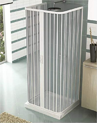 Duschkabine aus PVC Duschabtrennung 3 Seiten 2 Falttüren – zentrale Öffnung – U Form 70 x 90 x 70 cm, H 185 cm WEISS