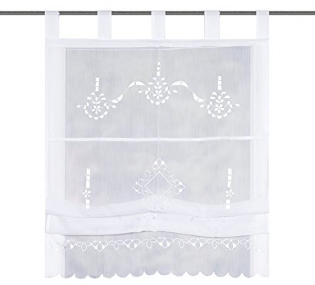 Home fashion Schlaufenrollo Batist Lochstickerei, Polyester, Weiß, 130 x 100 cm