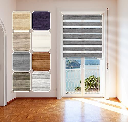 Doppelrollo Natural, Grau, 50x150cm - Duo-Rollo Klemm Fix mit Klemmträger, Fenster-Rollo/Seitenzug-Rollo ohne Bohren, lichtdurchlässig und verdunkelnd