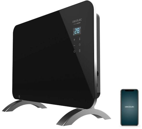 Cecotec Radiatore Elettrico Basso Consumo Pronto Caldo 6670 Cristallo Connessione Con Wifi, 1000 W, Termostato Regolabile, Timer, Piedistallo, Protezione Surriscaldamento, Silenzioso, Nero