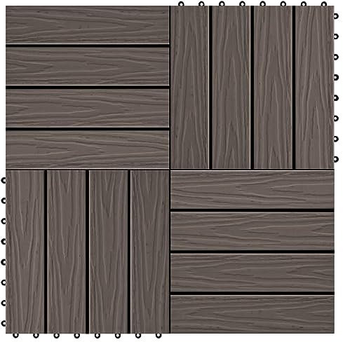 vidaXL 11x Baldosa Resina Madera Cuadrada Jardín Terraza Marrón Oscuro Tarima
