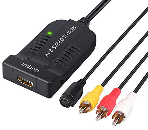 eSynic AV CVBS S-Video zu HDMI Konverter RCA Komposit Video Konverter 3 RCA Composite Adapter mit Männlichem Steckeranschluss 1080P mit Micro USB Kabel für PAL NTSC für HDTV DVD VHS VCR DVD
