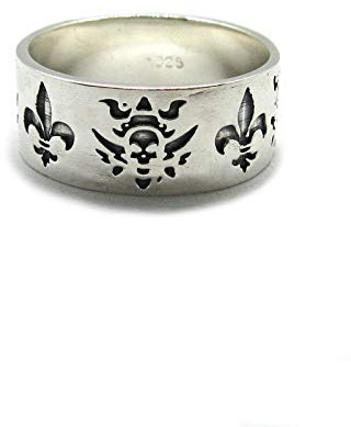 Bague en argent massif 925 Crâne Fleur De Lys Empress R001956