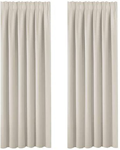 BellaHills Pencil Pleat Curtains - (90 inch x 90 inch, 2 Panels) Sunlight Blocked Thermal Curtain for Privacy Protected & Home Decoration Large Nursery Curtains for Living Room/Bedroom, Light Beige
