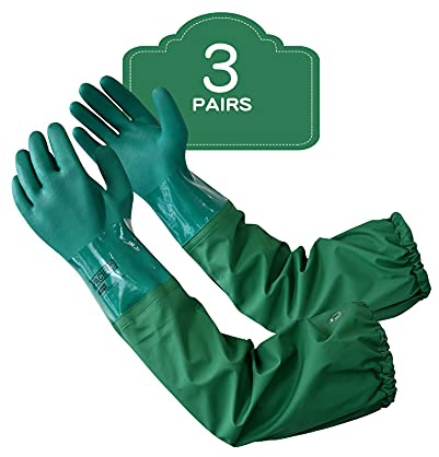 PACIFIC PPE 3 Pairs 26 Rubber Gloves - Chemical Resistant, Extra-long Heavy Duty Waterproof Gloves with Cotton Liner, Anti-skid, Acid-alkali and Oil Resistant, Large
