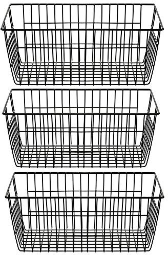 SANNO Freezer Basket Wire Organizer Storage Baskets Storage Bin Baskets for Organizing Kitchen Cabinets, Pantry, Freezer, Bathroom,Closets-Set of 3-Black