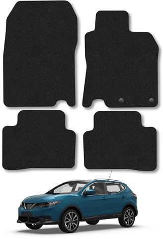 Nissan Qashqai (2014-2021) Car Mats Accessories Tailored Fit Carpet Floor Mats Non Slip Black Trim Full Coverage Compatible Accessory Front Rear Set Anti Slip Granulated Backing Hand-Finished Clips