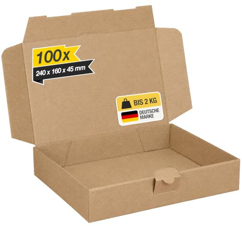 smiley pack 100x Maxibriefkartons 240x160x45mm Braun | Größe und Menge wählbar – Versandkarton für Warenpost, Warensendung, Büchersendung – Postkarton