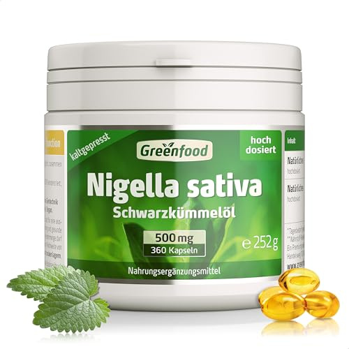 Schwarzkümmelöl, 500 mg, hochdosiert, 360 Kapseln - OHNE künstliche Zusätze | Nigella sativa, Kaltgepresst, Ägyptisch, Softgel Kapseln, Laborgeprüft, Ohne Gentechnik, Glutenfrei, Laktosefrei