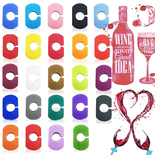 lankai 24 Pièces Colorés Marqueurs de Vin En Silicone, Identificateur Verre à Vin, Réutilisable Silicone Marqueur Verre, pour Dîner Famille, Bar, Cocktail, Décoration, Fournitures