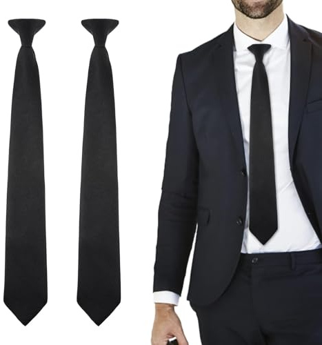 2pcs Black Tie for Men's, Clip-on Ties Solid Uniform Pre-tied Adjustable Neck Strap Tie Black Clip On Tie Clip On Black Ties For Men for Wedding Funeral Formal Business Tie Graduation School Uniforms