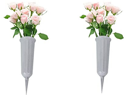 Grabvase aus Kunststof Friedhofsvase,Wetterfeste Friedhofsvasen Steckvase m/Erdspieß Blumenvase für Grab,Trauerschmuck Cemetery Cone Blumen-Vase Weiß Blumenständer frostsicher Steckvase für Grab