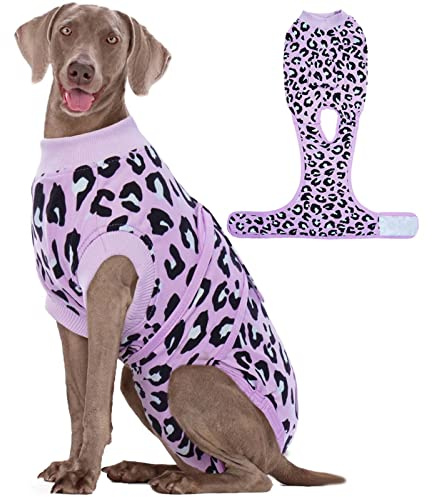 Kuoser Dog Recovery Suit for Dogs After Surgery,Professional Surgical Onesie for Female Male Dogs Spay Neuter,Soft Dog Surgery Suit Bodysuit for Abdominal Wounds Skin Disease,Purple Leopard XL