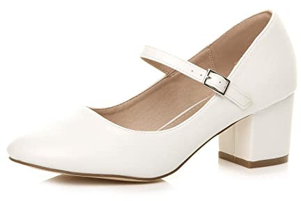 AJVANI Womens Ladies mid Block Heel Strap Work Evening Party Mary Jane Court Shoes Size 5 38