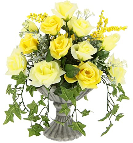 Flair Flower Künstliche Blumen Rosen im Pokal Deko Kunstblume Kunstrosen Kunstpflanze Seidenblume Hochzeitsdeko Blumenstrauß Tischdeko Blumendeko Dekoblume Topfblume Topfpflanze Rosenbusch