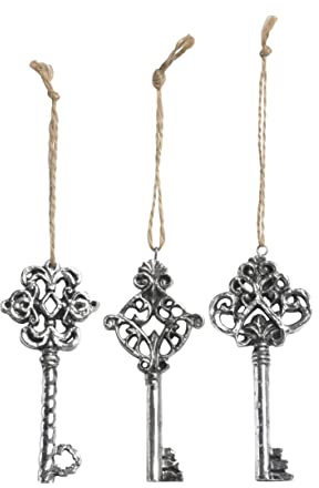 3 STK Deko Schlüssel Silber farb Vintage Anhänger Hänger Deko Einzug Shabby Chic Nostalgie 10cm lang Mobile Geschenkanhänger psw138