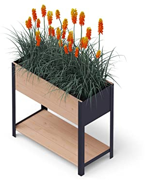 Upyard Holz Hochbeet für Garten, Terrasse und Balkon - Blumenkasten mit Innenvlies und wasserdichter Kunststoffeinlage - Pflanzkasten für Innen- und Außenbereich, 78x36x72, Braun