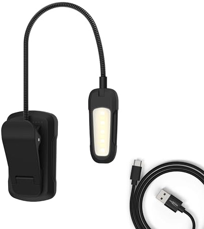 ANSMANN LED Clip Light/Klemmleuchte mit verstellbarem Hals, 9 LEDs, wiederaufladbar über USB Typ C, 22 Lumen Helligkeit, 1,8 W, 3 Lichtfarben, dimmbar, ideal für Lesen, Notenständer, Werkstatt