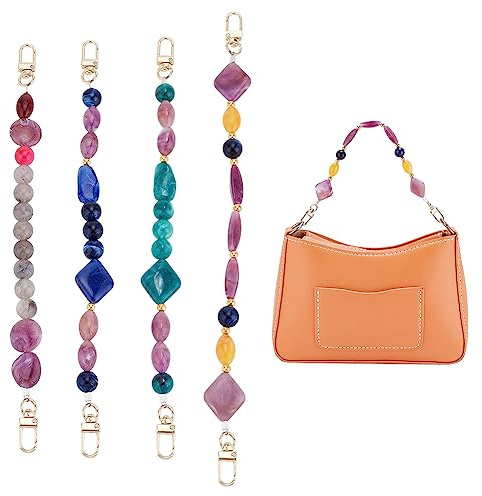 PH PandaHall Taschengriffe aus Kunstharz mit Goldverschluss 4 Stile | Handtaschen Kettenriemen Dekorative Taschenkette Bunte Perlen Kurze Taschenriemen Taschenkette Mit Goldenem Drehverschluss