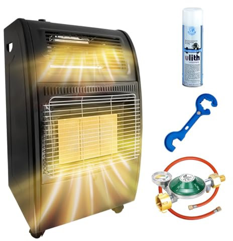 2 in 1 Infrarot Gas-Heiz-Ofen 4,2 kW mit elektrischer Heizung Camping Gasregler mit Manometer Schlauch Gasregler-Schlüssel und Lecksuchspray