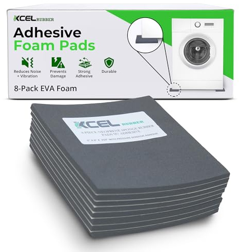 XCEL Set of 8 Gray Multi-Purpose Anti-Vibration Pads with Self Adhesive – Protection for Furniture & Appliances – Closed Cell Foam Rubber Pad, 6” x 6” x ¼”