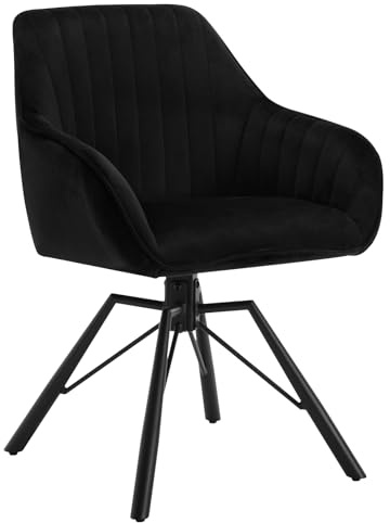 WOLTU Chaise Pivotante Scandinave de Salle à Manger et Cuisine, Ergonomique Avec Dossier et Accoudoirs, Pieds en Métal, Velours Noir, EZS12sz-1