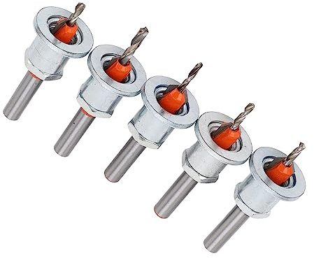 Countersink Drill Bit Set, Adjustable Depth Stop Alloy Steel Excellent Cutting Capability Prevents Clogging Multiple Uses 5 Piece Set