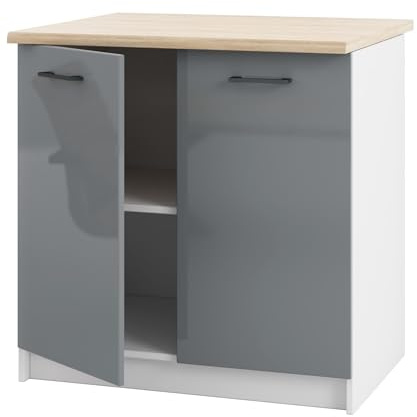Laclar Schrank mit Arbeitsplatte 80 cm für die Küche - stehender Unterschrank mit MDF-Fronten und Arbeitsplatte Sonoma-Eiche - mit 2 Türen und 96 mm Griffbohrungen - einfach montierbar