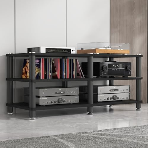 Audio Rack Hifi Regal 47-Zoll-TV-Medienständer Mit 1-, 2-, 3- Und 4-lagigem Stauraum, Wohnzimmer-Entertainment-Center-Möbel, Audio-Racks-Tower/Stereokomponentenschrank, Heimkino-Videospielkonsolen(Bla